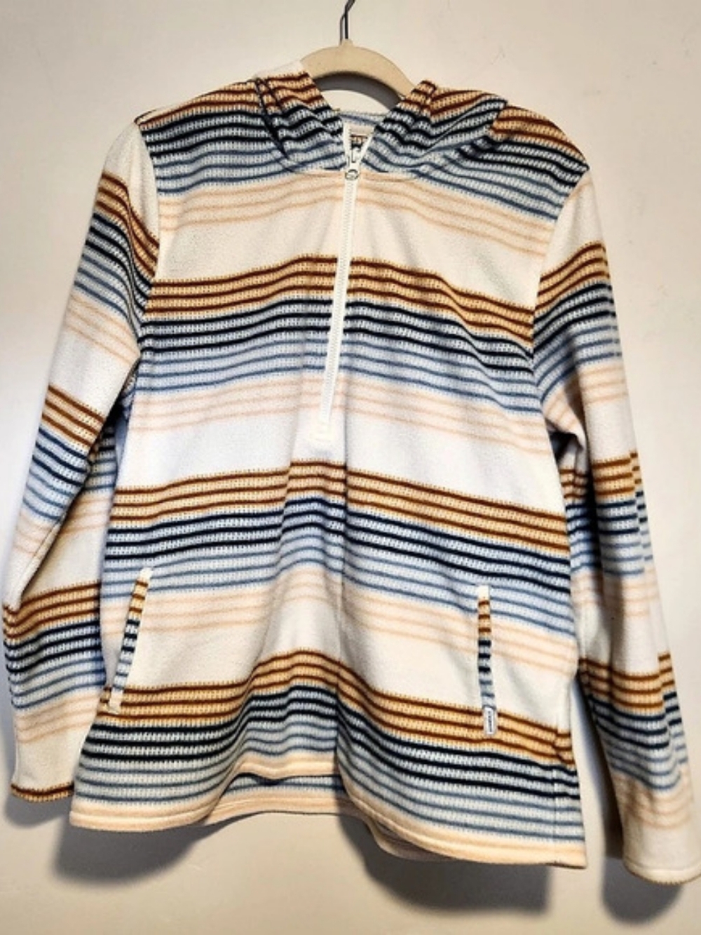 O'Neill Striped Pullover Hoodie in White & Blue XL